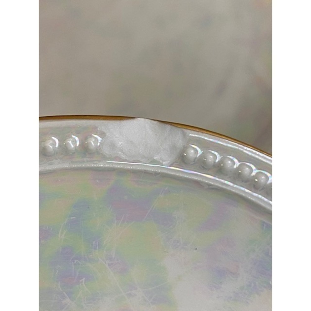 Vintage PK Silesia Opalescent Luster Plates Set of 4 Scalloped Gold Trim 8 Inch - Picture 8 of 9